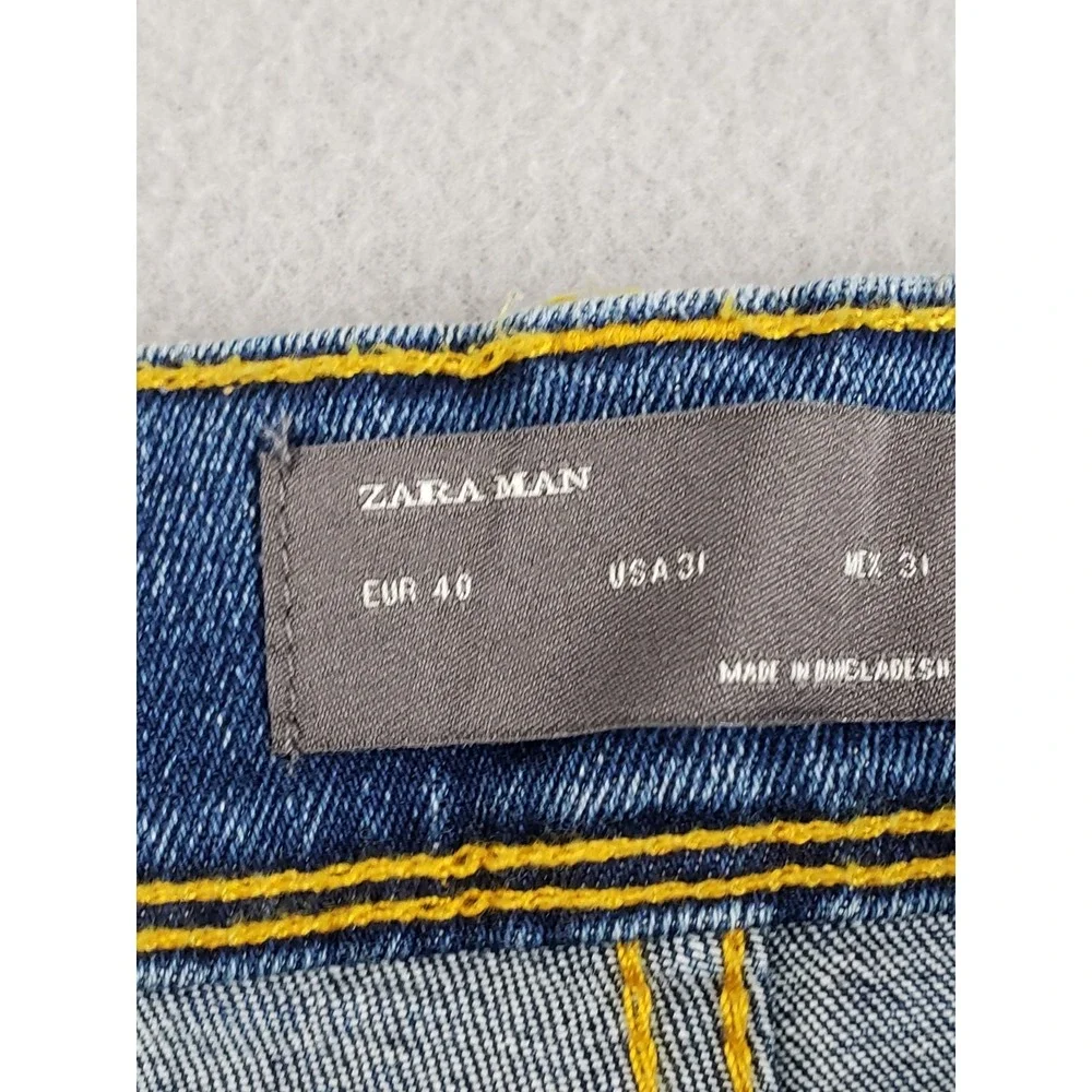 ZARA Men Jean 31 Blue Denim Skinny Mid Rise Distressed Medium Wash 5 Pocket